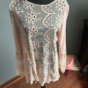 Elegant Lace Women's Top - Pink and Cream